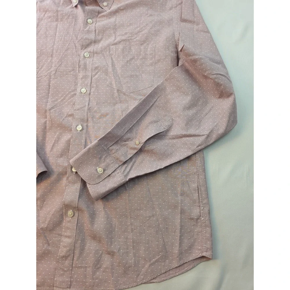 J. Crew Shirt Men's Large Slim Long Sleeve Pink Red Preppy 100% Cotton White Dot - Picture 6 of 16